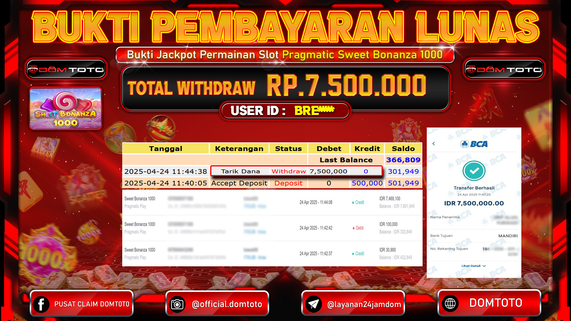 JACKPOT SLOT SWEET BONANZA 1000 24 APRIL 2025